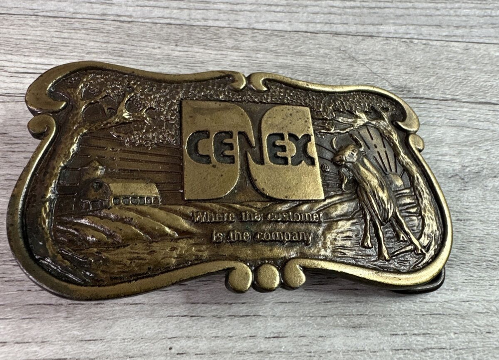 Vintage CENEX Farmers Union Collectible Brass Belt Buckle