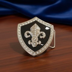 Men Women Silver Metal Belt Buckle Fashion Shield Bling Fleur De Lis Lily