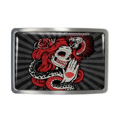 Sugar Skull Snake Belt Buckle – Day of the Dead Tattoo Flash Belt Buckle – 814