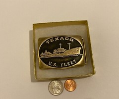 Vintage 1983 Metal Belt Buckle, Brass, Texaco, U.S. Fleet, Shipping, Oil, Petrol
