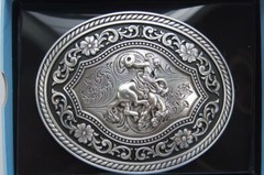 Nocona Western Belt Buckle Floral Saddle Bronc Rider Silver 37709