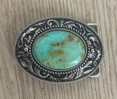 Turquoise Stone Belt Buckle Engraved Silver Western Cowboy Rodeo Design