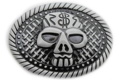 Men / Women Buckle Silver Skull Skeleton Halloween Black Big Oval Gothic Rocker
