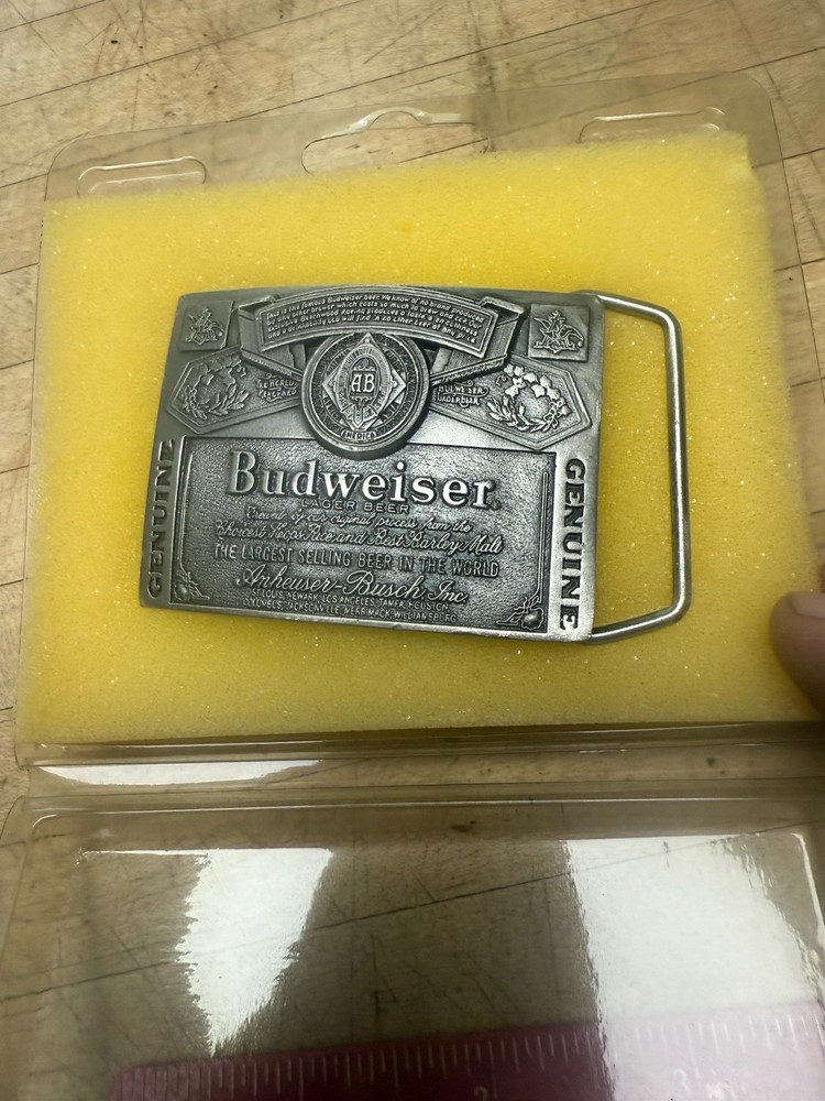 Vtg Indiana Metal Craft Anheiser Busch Budweiser Beer Enamel Belt Buckle BB27