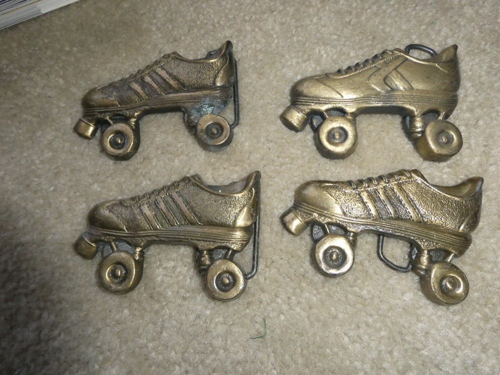 Lot of 4 Vintage Brass Roller Skates Belt Buckles 3 1/2&Prime; Wide #2
