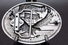 American Pride Belt Buckle Soaring Eagle US Flag Red White Blue Enamel Oval