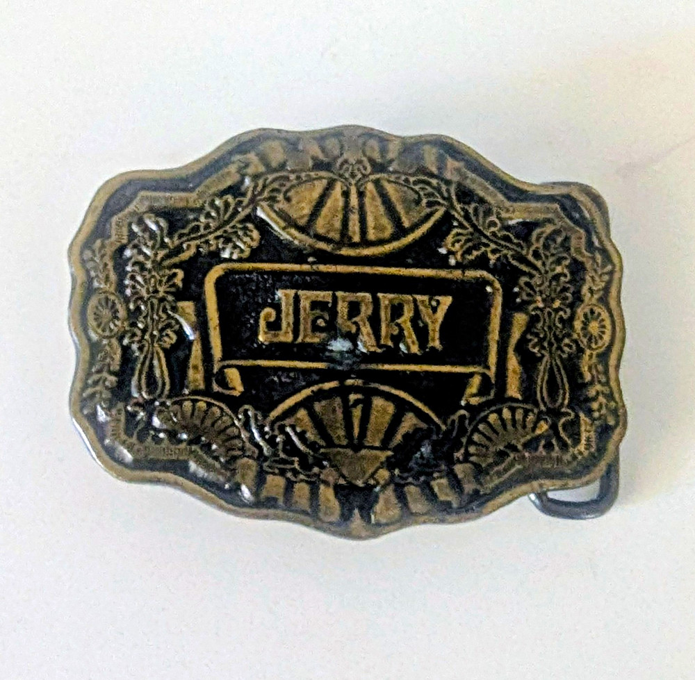Western 1970s Metal Belt Buckle Silver/Black Jerry By Oden Made In USA
