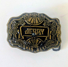 Western 1970s Metal Belt Buckle Silver/Black Jerry By Oden Made In USA