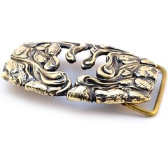Handmade brass belt buckle Lava Trident, Ukrainian Polygonal Low poly design