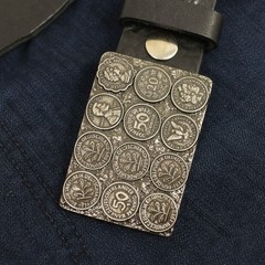 Vintage Belt Buckle with German Penny Coins Motif Metal in Retro Style