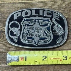 Metal Police Belt Buckle Bakery 1988 #1654 Serve & Protect Law Enforcement Badge