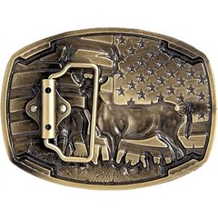 American Flag Bull Western Cowboy, Cowgirl Belt Buckle Antique Bronze Tone