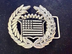 Cadillac Crown Logo Emblem Flag Silver Color Famous Stars & Straps Belt Buckle