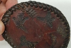 Handmade Handtooled Leather Belt Buckle – Game Bird Pheasant Hunting Bird Dog