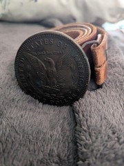 United States of America One Dollar Metal Belt Buckle tooled leather belt