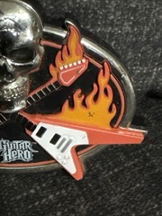 Plastic Guitar Hero Belt Buckle With Skull & Flames