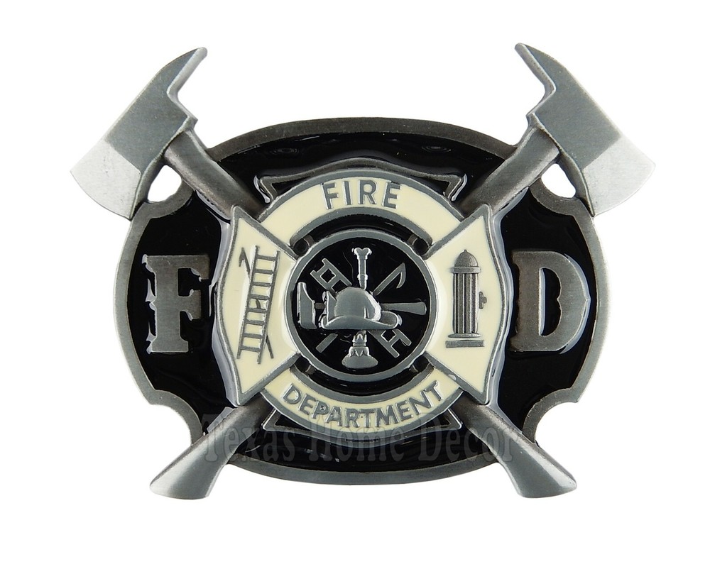 Fireman Men&rsquo;s Belt Buckle Antique Silver Tone Fits 1.5&Prime; Belt Black White Enamel