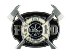 Fireman Men&rsquo;s Belt Buckle Antique Silver Tone Fits 1.5&Prime; Belt Black White Enamel