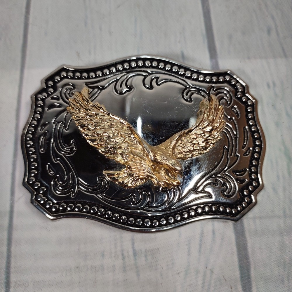 Men&rsquo;s Western Eagle Belt Buckle Metal Silver/Gold Color Rectangular Fits 1.5&Prime;