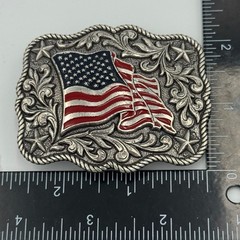 Patriotic American Flag Western Belt Buckle Silver Tone Red Blue Enamel Stars