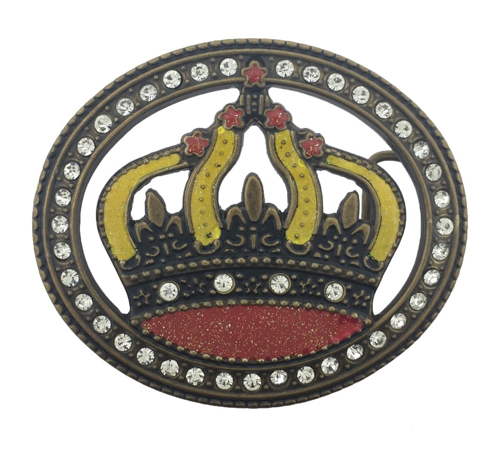 Royal Crown Belt Buckle New Men Women Bling Iced Bronze Brass Finish Rhinestones
