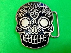 Day Of The Dead Black Skull Mexican Dia De Muertos Belt Buckle- Jeans Friend