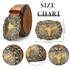 Mens-Western-Cowboy-Belt – Longhorn-Bull-Pattern Fit Waist 31-34 in Brown