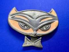Cute Kitty Cat Head with Bowtie Clear Rhinestone Eye Belt Buckle by Heavy Metal