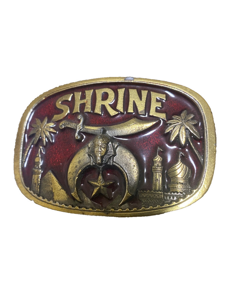 Vintage 1986 Shrine Belt Buckle #1801 Great American Buckle Red Enamel 3” x 2”