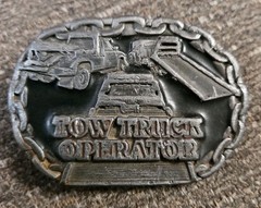 Tow Truck Operator Belt Buckle Made USA 1996 C&J Inc Pewter Metal