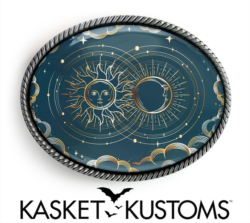 Divination Belt Buckle – Sun and Moon Tarot Astrology Handmade Boho Buckle – 816