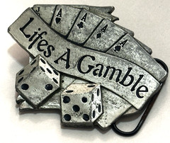 LIFES A GAMBLE BELT BUCKLE ACES & SEVENS MOBTOWN PEWTER US MADE NEW