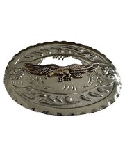 SPREAD WING BRASS TONED EAGLE WESTERN BELT BUCKLE SILVER TONED BACKGROUND