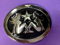 Mud Flap Girl&rsquo;s Two Sexy Woman Black & Silver Color Enamel Trucker Belt Buckle