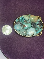 OA. « A.V. MAX NYC » Oval Brass Turquoises Stone Buckle Made in USA