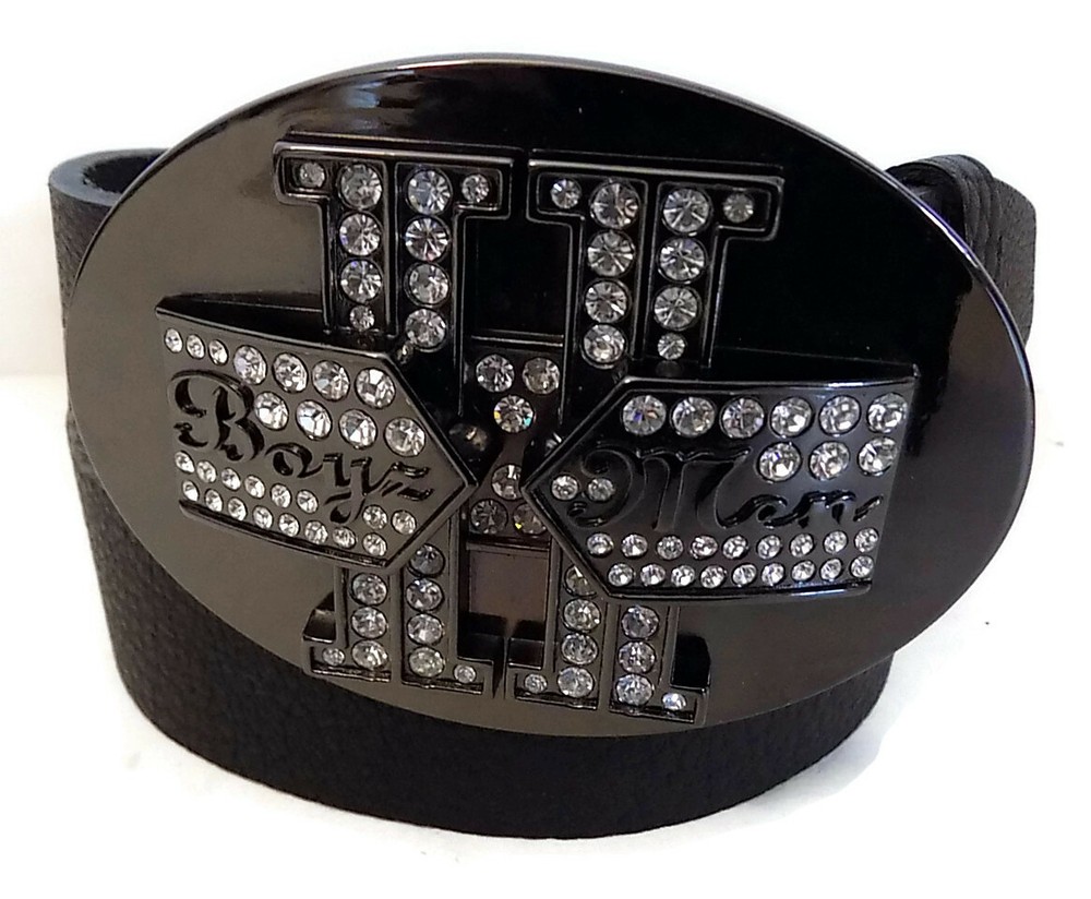 BOYZ 11 MEN BY WASHED UP HOLLYWOOD 1½” BLACK GLOSSY OVAL BELT BUCKLE W/CRYSTALS
