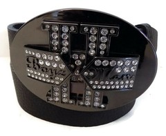 BOYZ 11 MEN BY WASHED UP HOLLYWOOD 1½” BLACK GLOSSY OVAL BELT BUCKLE W/CRYSTALS
