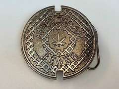 Amsterdam Sewer Marijuana Cannabis Pot Leaf Logo Silver Color Belt Buckle