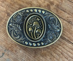 Antique Gold Mushroom Belt Buckle Western Mountain Boho Cowboy Style Gift Art