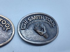 Vintage SMITH TOOL Solid Brass Belt Buckle Heavy Raised Drill Bit Lot Of 2