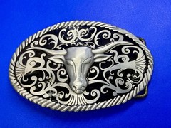 Longhorn Head Steer Cow Bull Two Tone Western Rodeo Style Belt Buckle