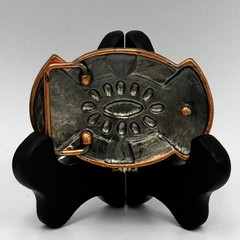 Western Belt Buckle Copper Silver Tone Faux Turquoise Southwestern Mixed Metal