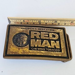 Vintage Red Man Chewing Tobacco Belt Buckle Solid Brass Made in USA Americana