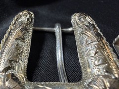 Sterling Silver 10K Gold Overlay Western 4 Pc Belt Buckle Set GN34 Mexico