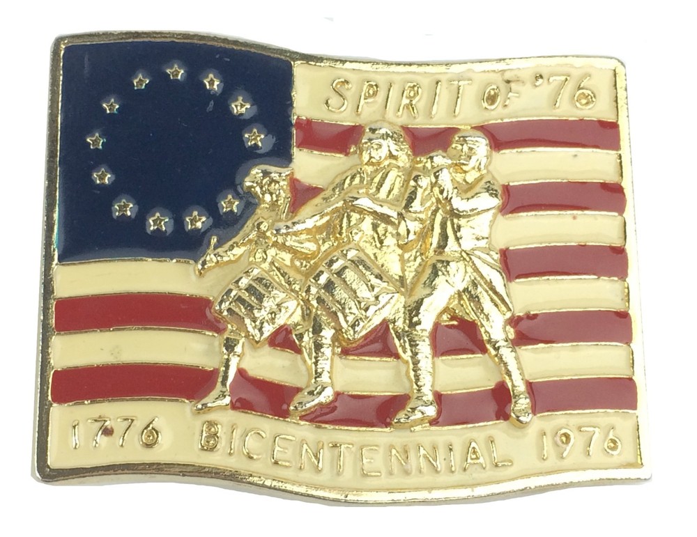 Vintage 1776 – 1976 USA Bicentennial Flag Marching Militia Belt Buckle EXC Cond!