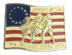 Vintage 1776 – 1976 USA Bicentennial Flag Marching Militia Belt Buckle EXC Cond!