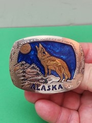 ALASKA HOWLING WOLF MOONLIGHT BELT BUCKLE HANDMADE USA GERMAN SILVER
