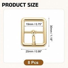 8Pcs 0.75&Prime; Single Prong Belt Buckle Square Center Bar Buckles, Light Gold