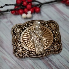 KIDS belt Buckle Saint jude San Judas Western belt Buckle Rose Tone & Silver