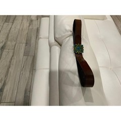 Genuine Italian Bonded Leather Belt Brown Blue Green Crystal Buckle Made in USA